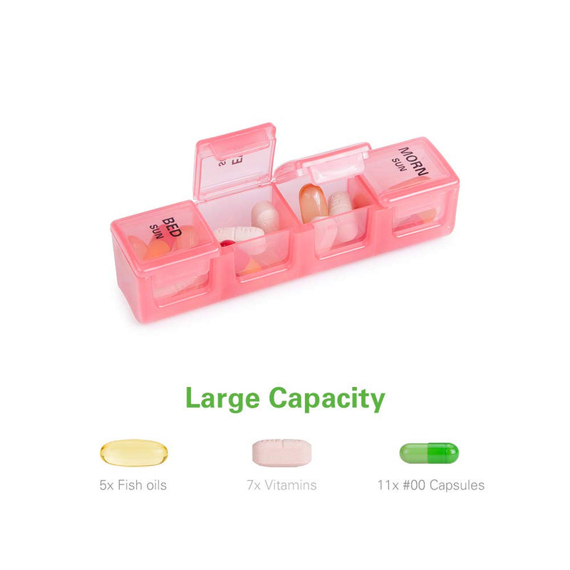 Sukuos Large Weekly Pill Organizer 7 Day (4 Times a Day), Moisture-Resistant Daily Pill Box Medicine Cases for Vitamin/Fish Oil/Supplements - Rainbow Colors Rainbow (1 Pack)