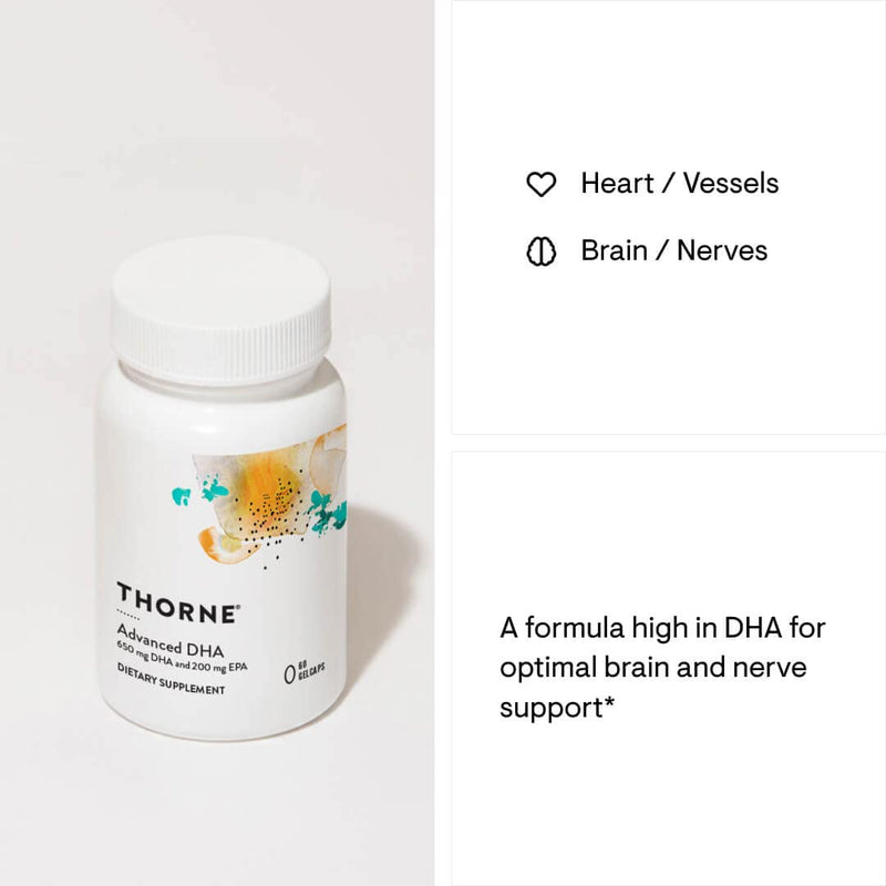 [Australia] - THORNE Advanced DHA - 650 mg DHA and 200 mg of EPA - Supports Healthy Brain Aging and Nerve Function - 60 gelcaps 