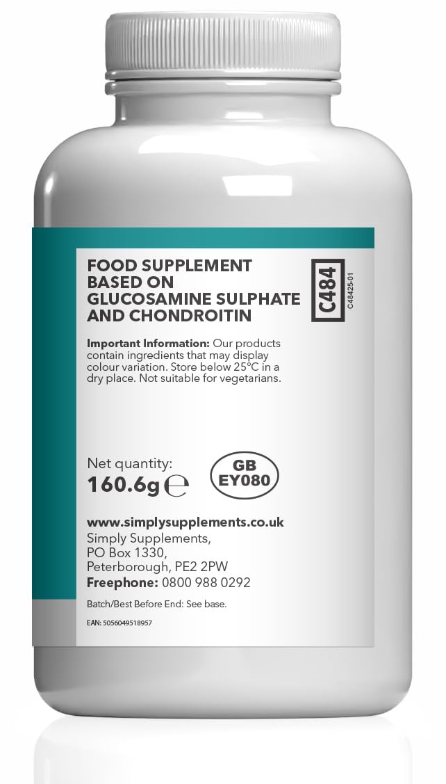 Glucosamine & Chondroitin | High Strength | Supports an Active Lifestyle | Marine Sourced | 3rd Party Tested | 180 Capsules = 2 Months' Supply | GMP-Certified & UK-Made Unflavoured 180 count (Pack of 1)
