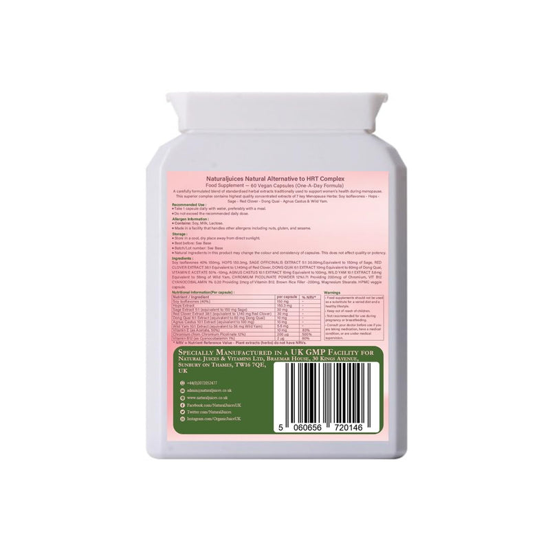 Herbal HRT for Women 60 Vegan Capsules Hot Flushes Dryness Night Sweats Mood Changes Joint Pain Brain Fog (1) 1