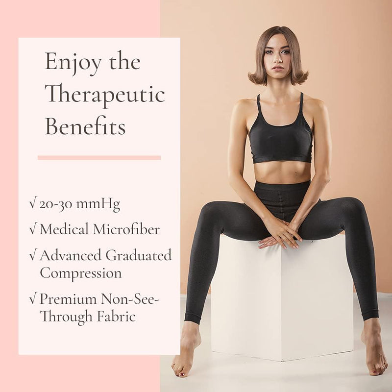 [Australia] - Terramed Advanced Graduated Compression Leggings Women | 20-30 mmHg Footless Microfiber Leggings Tights Black XX-Large 