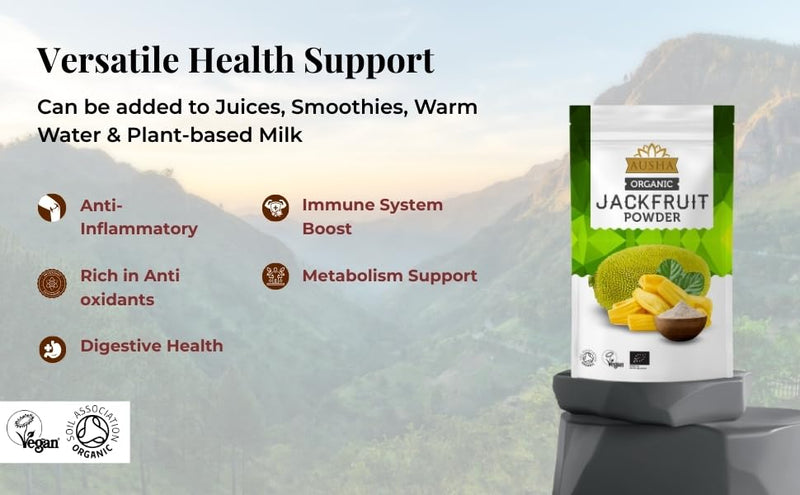 Ausha Organic Green Jackfruit Powder 250g - UK Certified Organic by Soil Association - Gut Health, Fibre, Gluten Free - Add to Cereals, Smoothies, Juices, Porridge, Baking Organic Jackfruit Powder 250g