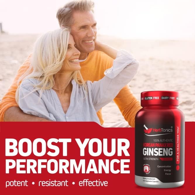 [Australia] - Herbtonics Korean Red Panax Ginseng 1500mg - High Potency Ginseng for Energy, Performance & Immune Support for Men & Women - Ginseng Root Extract Powder Supplement for Focus and Vitality -120 Capsules 120 Count (Pack of 1) 