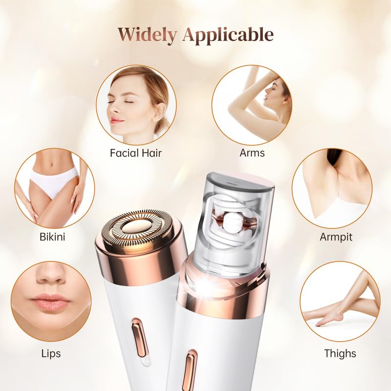 [Australia] - Mini Epilator for Women, Facial Hair Remover for Women 2 in 1, Wireless Electric Facial Shaver Women with LED Light, Hair Removal Device for Face, Armpit, Leg, Arms, Bikini 