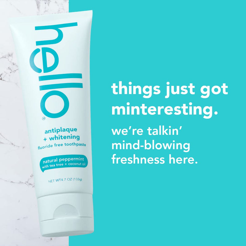 [Australia] - hello Antiplaque and Whitening Fluoride Free Toothpaste, Natural Peppermint Flavor, SLS Free, Gluten Free, Peroxide Free, Vegan, 4.7 Ounce (Pack of 4) 