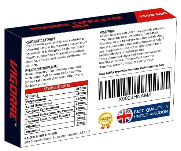 1500mg NEW UK Panax Ginseng Herbal Supplement – High Strength Ginseng Extract Capsules – Natural Energy & Focus Support – Wellness Formula – 10 Capsules