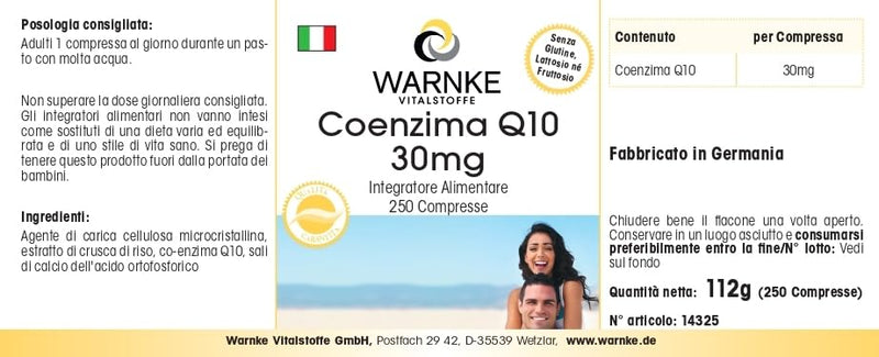 [Australia] - Coenzyme Q10 30mg - 250 tablets - CoQ10 tablets - vegan - bulk pack | Warnke vital substances - German pharmacy quality 