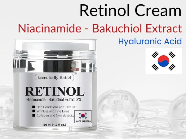 Essentially KateS Retinol Cream for Face and Eye, The Gentle Revolution | K-Beauty Anti-Aging Moisturizer with Hyaluronic Acid and Vitamin E | Gentle, Hydrating, Firming, 50 ml (1.7 fl oz) 1.7 Fl Oz (Pack of 1)