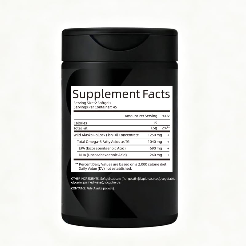 TopBoost Omega-3 Fish Oil 1250 - Triple Strength Fish Oil Supplement from Wild Alaska Pollock - Sustainable · Non-GMO · Soy Free - 90 Softgel Capsules