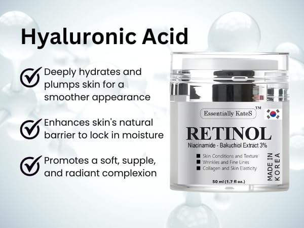 Essentially KateS Retinol Cream for Face and Eye, The Gentle Revolution | K-Beauty Anti-Aging Moisturizer with Hyaluronic Acid and Vitamin E | Gentle, Hydrating, Firming, 50 ml (1.7 fl oz) 1.7 Fl Oz (Pack of 1)