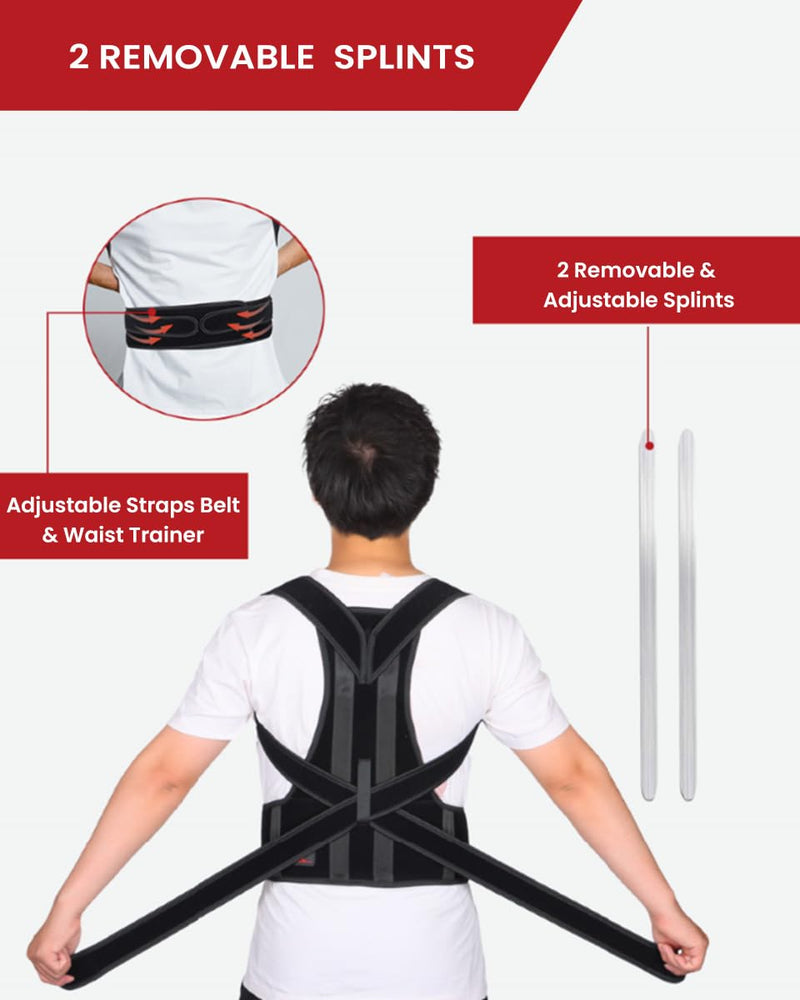 Hurmoya Back Brace Posture Corrector for Women and Men, Lower and Upper Back Pain Relief, Hunchback and Scoliosis Straightener with 2 Removable Metal Splints Support, Adjustable Straps Belt Waist Small Universal