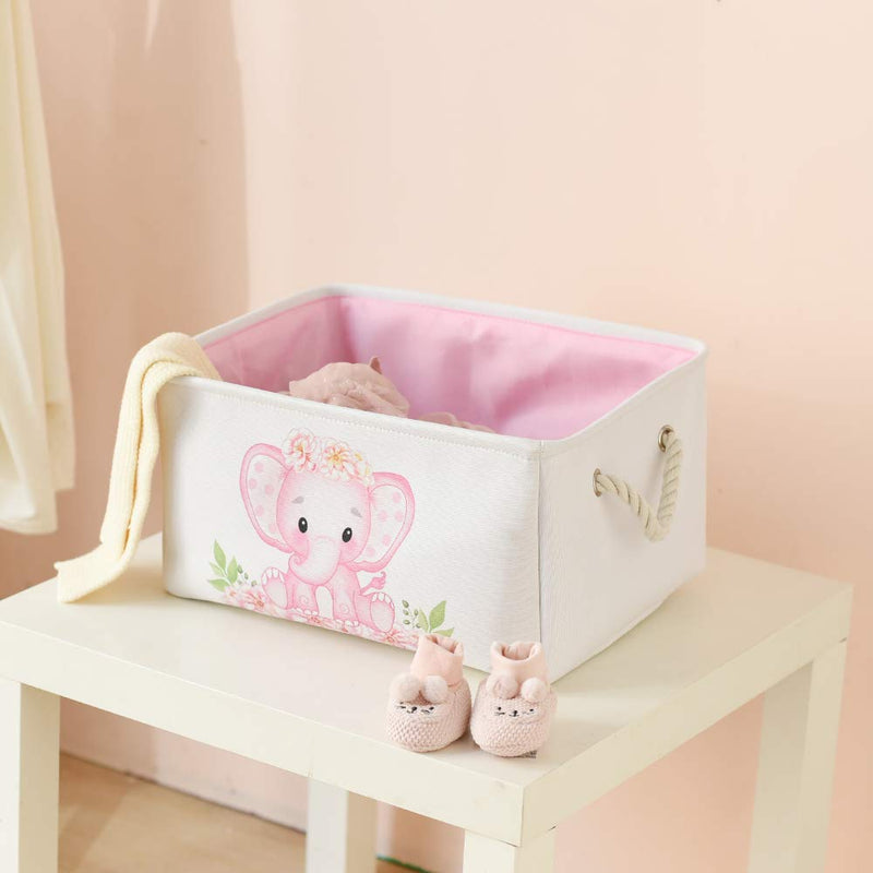 [Australia] - INough Pink Basket Elephant Storage Bins for Kids, Gift Box for Baby,Collapsible Storage Basket for Toys Clothes,Fabric Laundry Baskets for Baby/Kids/Nursery Room (Medium, Pink Elephant) ys/m 