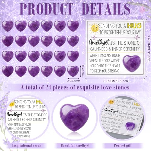 JellyArch 24 Set Amethyst Crystal Heart Purple Stone, Sending You A Hug
