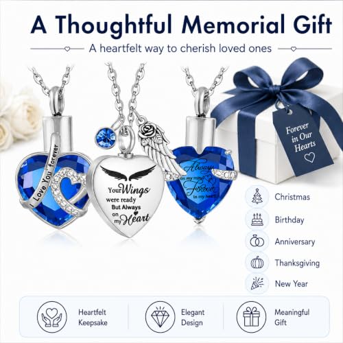 Jadive 3 Pcs Cremation Urn Necklace for Women, Human Ashes Keepsake Pendant