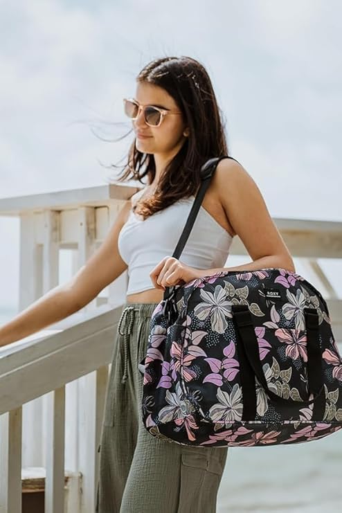 Roxy Duffel Bag | Travel | Work | Gym | Fitness | Beach | Everyday Carry | Recycled Materials Feel Happy - Anthracite Wind Swept Floral