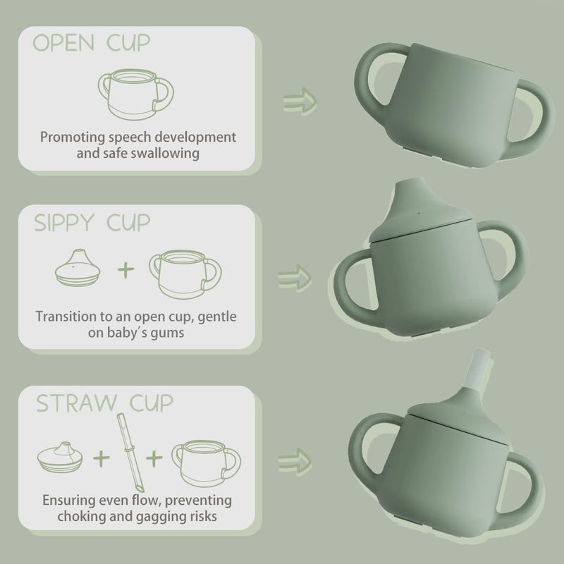 [Australia] - Moonkie Silicone Baby Sippy Cups | 3 Stages Training Cup Straw Cup for Infants Toddlers and Kid | 4 oz (Sage) Sage 