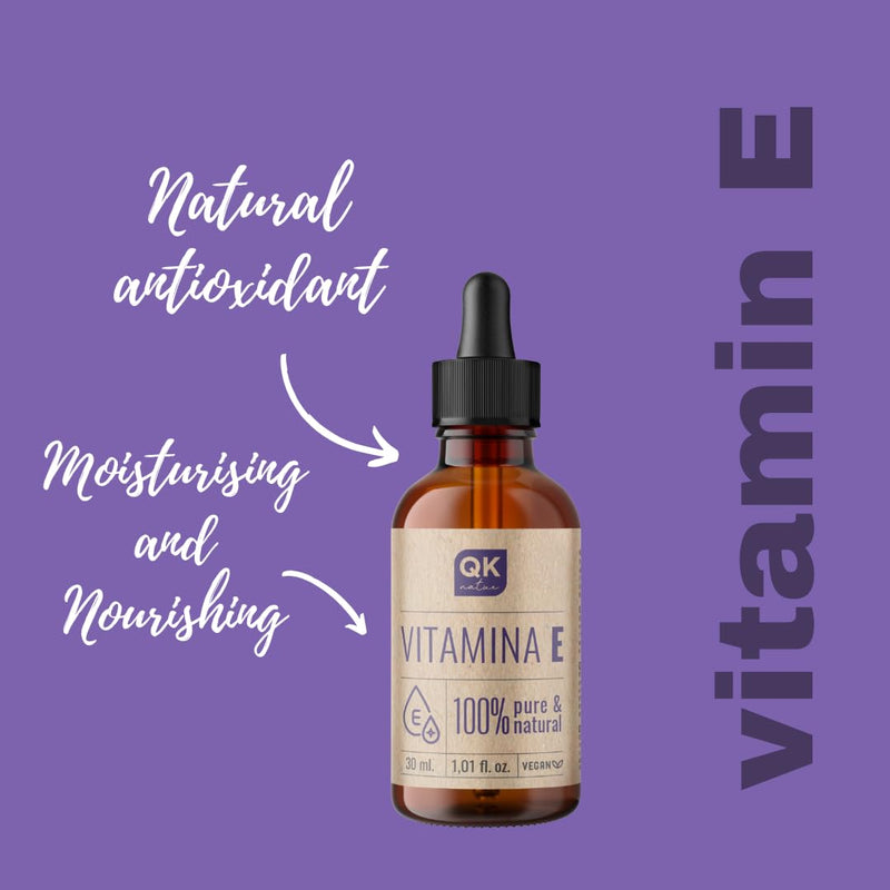 QKnatur - Pure Liquid Vitamin E (Tocopherol) 30 ml - Natural Plant Based - Antioxidant and Anti-Aging for Face, Skin, Hair and Nails