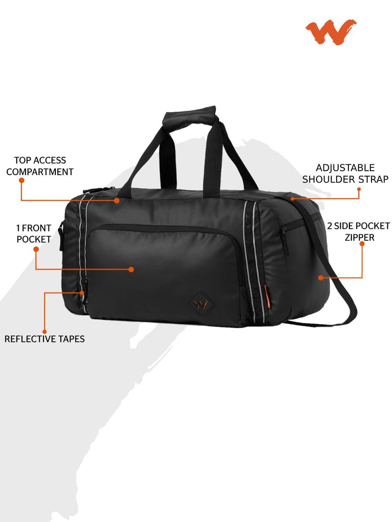 Wildcraft Dark Edition 25 L Duffle Bag for Men & Women Multiple Pockets, Adjustable traps Travel, Gym & ports Bag S Dark Black