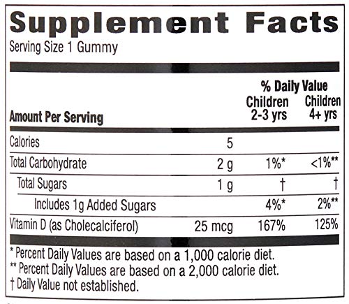 [Australia] - Amazon Brand - Mama Bear Organic Kids Vitamin D3 25 mcg (1000 IU) Gummies per serving, Bone and Immune Health, Strawberry, 80 Count 80 Count (Pack of 1) 