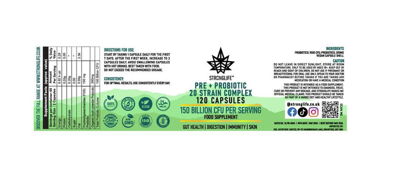 Probiotics Bio Cultures Complex with Prebiotics - 150 Billion CFU 20 Strains - 2 Months Supply 120 Capsules - Lactobacillus & Bifidobacterium Strains | Probiotics for Women & Men Gut Health