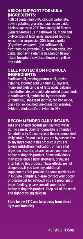 Ocuvite Cell Support Eye Supplement - Supports the Visual System & Cell Protection by Bausch + Lomb – Lutein and Zeaxanthin Supplement with Omega 3 DHA, Vitamin E and Zinc, 2 Capsules Per Day
