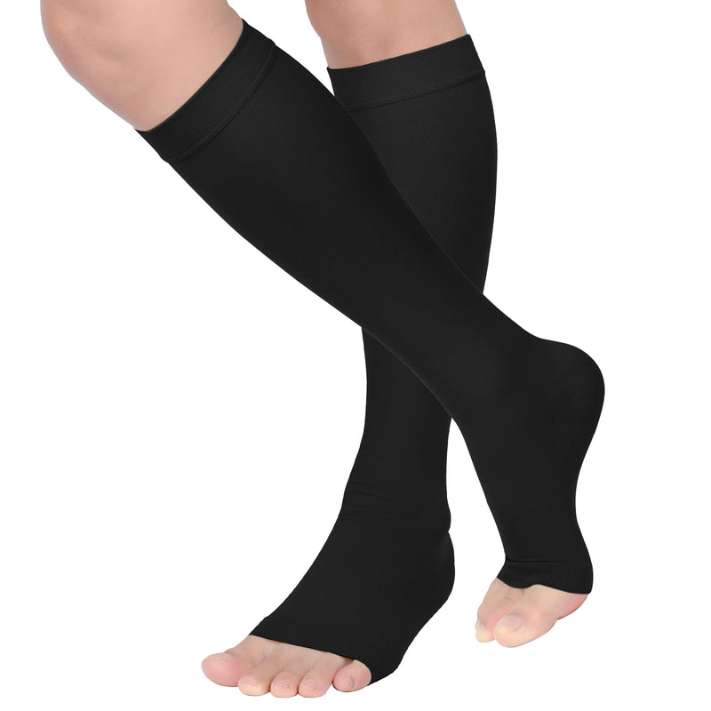[Australia] - MGANG® 20-30 mmHg Compression Stockings for Men and Women, 2 Pairs Medical Compression Socks, Knee High Length, Open Toe, Opaque, Support Hose for Varicose Veins, Oedema, Swelling, Black XX-Large 1 Pair Black + 1 Pair Black 
