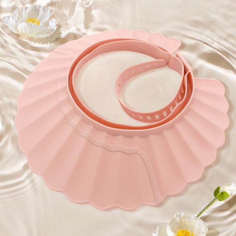 [Australia] - Baby Shower Cap Shield, Pink Bathing Cap Bath Hat Bathing Safe Silicone Protection, Soft Adjustable Visor Hat for Protector Head Eye Ear 
