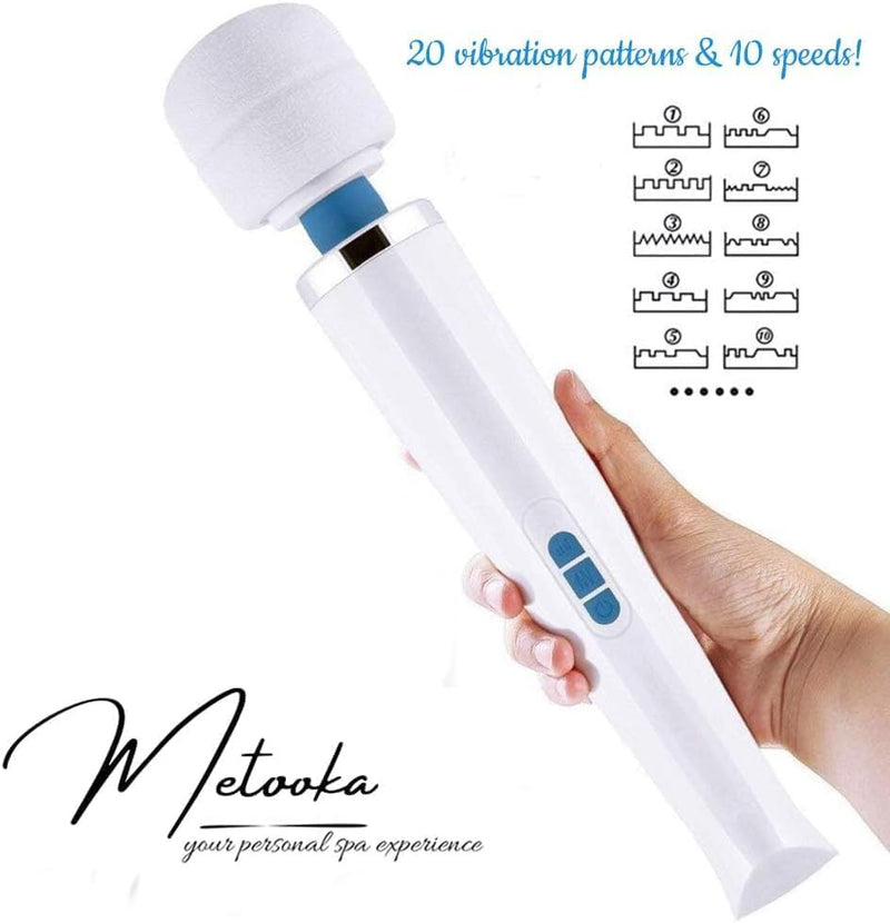 Therapeutic Cordless Massager - Powerful Massage Tool Handheld 8 Speeds 20 Patterns - Rechargeable Hand Massagers for Sore Muscles - Hand Held Massage Tool for Neck & Back White/Blue
