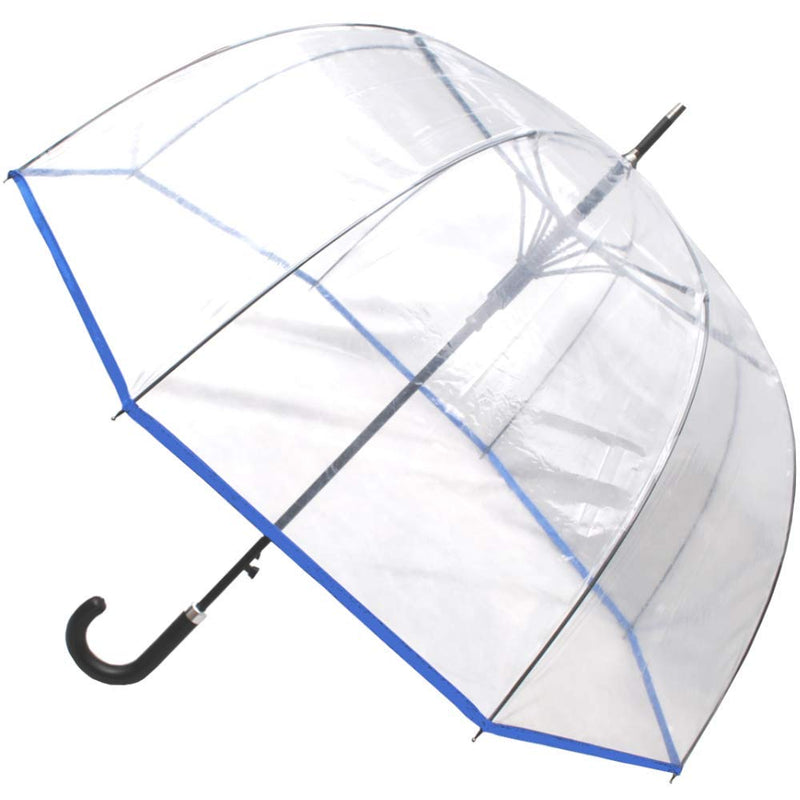 Rare Automatic - Clear Dome Umbrella For Rain and Wind - Windproof Strong | Heavy Duty Umbrella - Best for See Through Visibility - Transparent Fiberglass Men Women Blue Trim