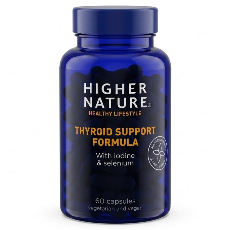 Higher Nature Thyroid Support Formula with Iodine, Selenium, Vitamin C, B12 & Iron - for Reduction of Tiredness & Fatigue - Vegan Thyroid Support Supplement for Women & Men - 60 Capsules