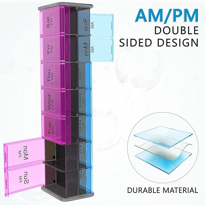 [Australia] - Extra Large Pill Organizer- XXL Pill Box 7 Day - Weekly Pill Organizer with AM PM Large Compartments Big Pill Case for Supplements Jumbo Pill Holder for Vitamins Huge Medicine Organizer 2 Times a Day Purple/Blue 