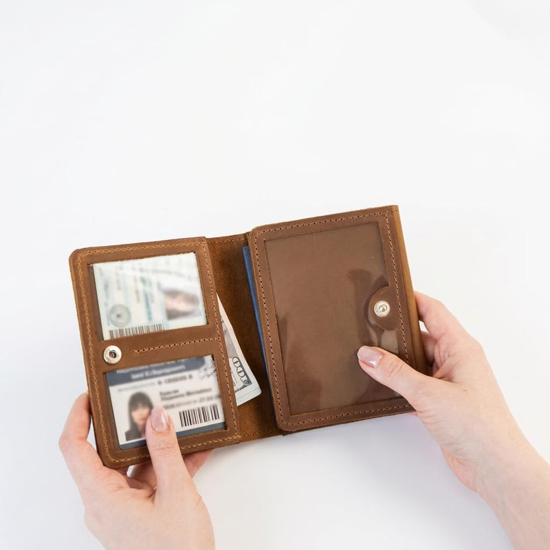 Leather Pilot Document Wallet - Pilot License Holder & Flight Document Organizer, Genuine Crazy Horse Leather Travel Wallet, Compact Aviation Passport Holder for Pilots, Warm Brown
