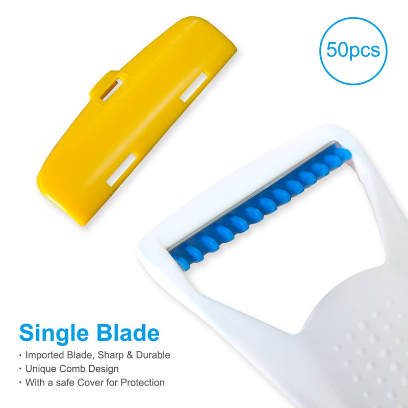 50Pcs Portable Disposable Razors, Skin Blade Razors, Individually Packaged Dry/Wet with Protection Cap, Stainless Steel Single Blade Hair Removal Prep Blade Razors for Women Men for Home&Summer Travel