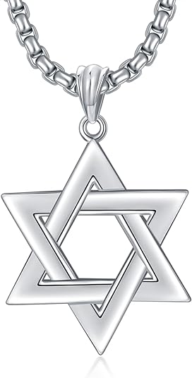 Sterling Silver Megan Star of David Pendant Necklace for Men Women 18 Inch Rolo Chain Jewish Israel Jewelry