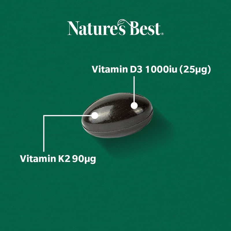 Nature's Best Bone & Immune Boost - High Strength Vitamin D3 1000iu & K2 90µg - Optimal Support for Bones, Teeth, and Immune Function - UK Made - 60 Capsules (2 Months' Supply)