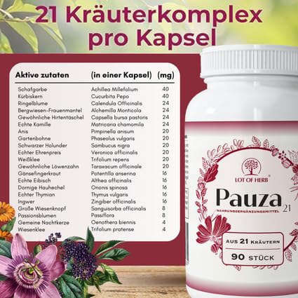 [Australia] - LOT OF HERB Pauza21 | Menopause Support Capsules | Natural Menopause Capsules | 21 Herbs for Mood Swings, Hot Flashes & Night Sweats | 90 capsules 