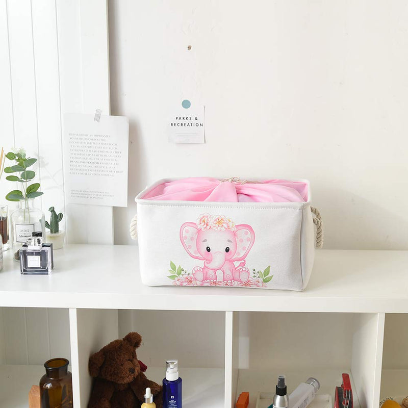 [Australia] - INough Pink Basket Elephant Storage Bins for Kids, Gift Box for Baby,Collapsible Storage Basket for Toys Clothes,Fabric Laundry Baskets for Baby/Kids/Nursery Room (Medium, Pink Elephant) ys/m 