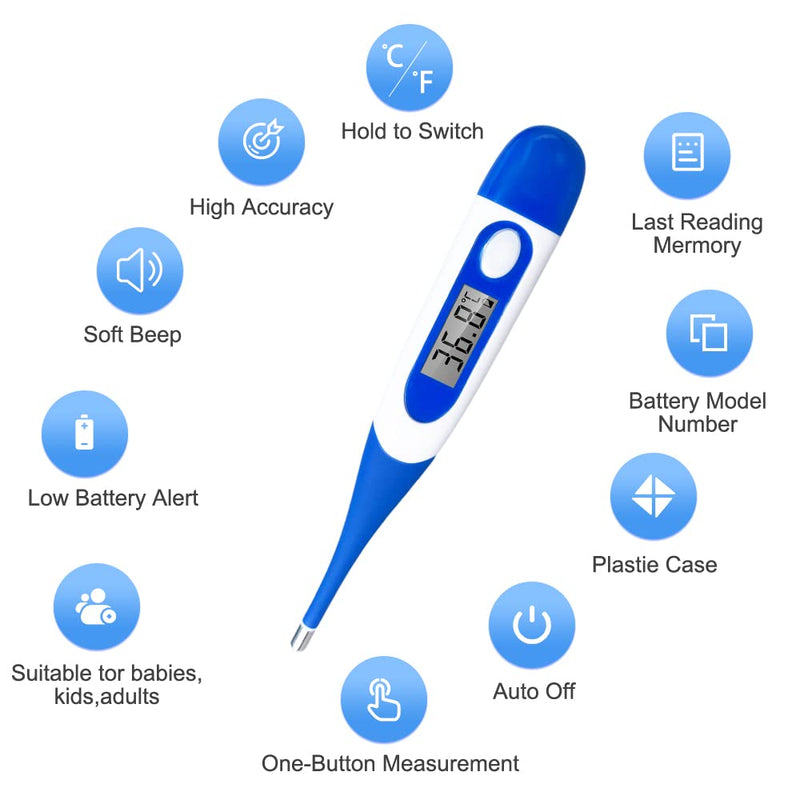 [Australia] - Berrcom Digital Thermometer for Adults, Oral and Underarm Thermometer for Baby and Kids Medical Thermometer with Fever Alarm Rectal Thermometer with Soft Tips DT-008 