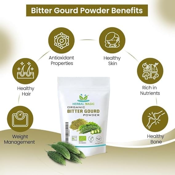 Herbal Magic's Organic Bitter Gourd Powder-Great Green Vegetable-Also Known as Karela, Bitter Melon,Balsam-pear. Free from Fillers & Preservatives- of&G UK Organic Certified 1x200g Pack 200 g (Pack of 1)