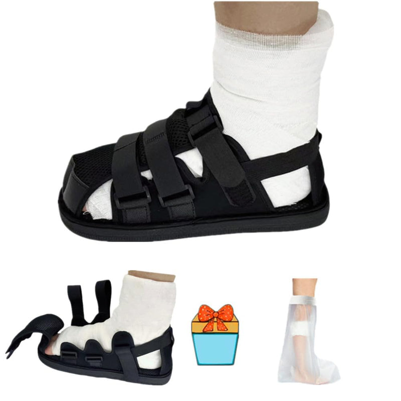 Post Op Shoe, Recovery Plaster Shoe with Waterproof Leg Cast Cover, Operation Foot Support for Injury, Fracture, Plantar Fasciitis and More, Unisex, Adjustable, Lightweight, Easy to Wear (L) Large