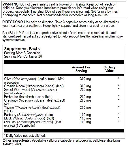 [Australia] - Nutra BioGenesis - ParaBiotic Plus - Organic Neem, Wormwood and Black Walnut for Intestinal Microbiome and Immune System Support - Gluten Free, Vegan, Non-GMO - 90 Capsules 