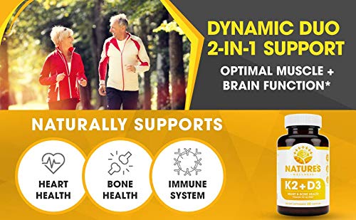 Vitamin K2 (mk7) with D3 Supplement for Best Absorption - 2-in-1 Support for Heart Health and Strong Bones | Vitamin D & K Complex | D3 5000 IU + K2 100 mcg | GMO & Gluten Free - 60 Count 60 Count (Pack of 1)