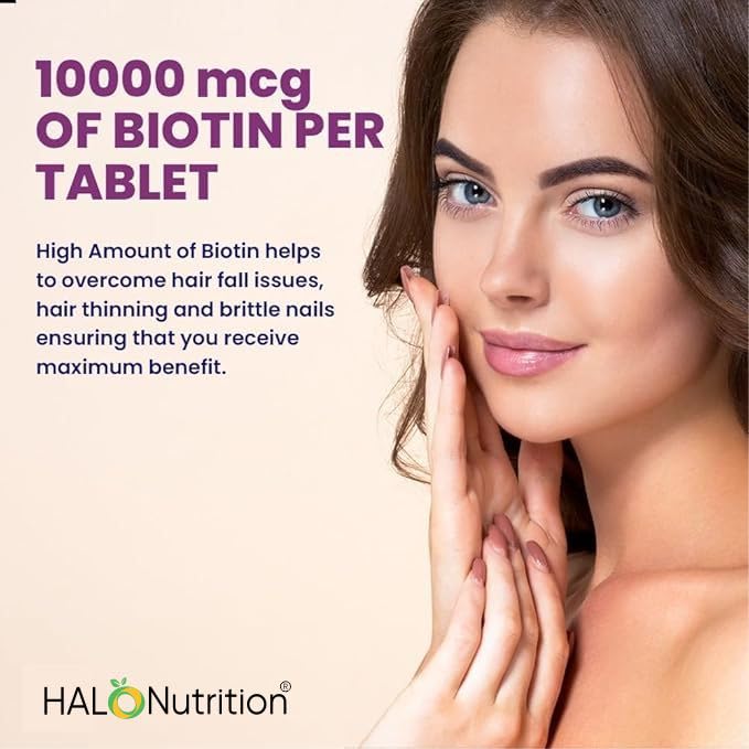 Hair Skin and Nails Vitamins with Biotin, | Biotin Hair Growth | Zinc and Selenium | 180 Vegetarian Tablets | Beauty Supplement for Women and Men | Halal Vitamins |- UK Made By Halo Nutrtion