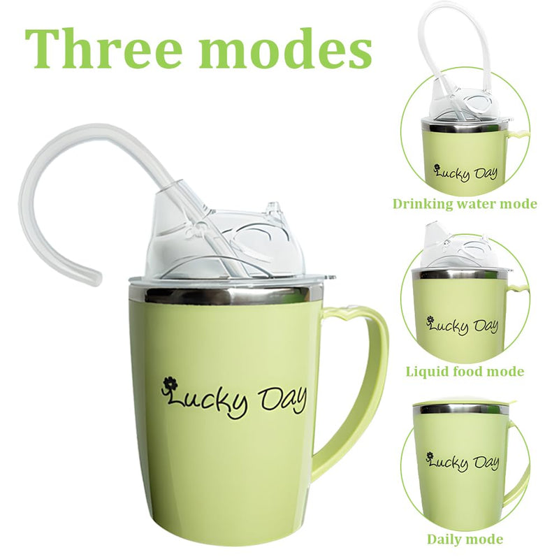 LUFEIS Adult Sippy Cup, 350ml Spill Proof Adult Sippy Cup with Handle and 30cm Straw, Beakers for Elderly, 3-in-1 Stainless Steel Dysphagia Cups, Anti Choke Safe Drinking Cups for Disabled Adults