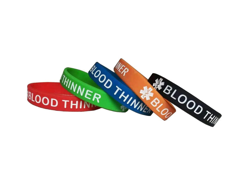 [Australia] - 5 Pack BLOOD THINNER Silicone Medical Alert Emergency Bracelet Wristbands 