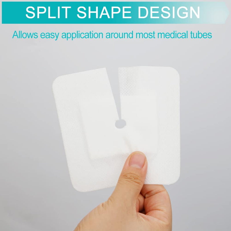[Australia] - 40 Pcs Feeding Tube Covers G Peg Tube Holder Split Drain Adhesive Bandages for Dialysis Catheter 4" x 4" Island Dressing Bordered Gauze Nuring Accessories 4"x4" Pack of 40 