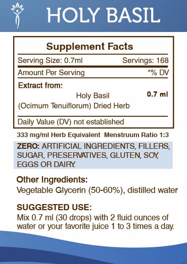 [Australia] - Secrets of the Tribe Holy Basil Tincture Alcohol-Free Extract, Holy Basil (Ocimum Tenuiflorum) Dried Herb Tincture Supplement (4 FL OZ) 4 Fl Oz (Pack of 1) 