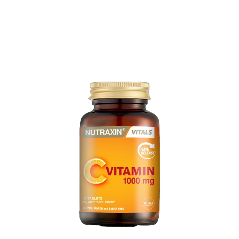 Nutraxin Vitamin C Tablets, 1000mg - Time-Release Formula for Immune Support with Rosa Canina & Citrus Bioflavonoids - Non-GMO, Gluten-Free, No Additives - 30 Tablets for Daily Health & Wellness Vitamin C Tablets – 30 Tablets