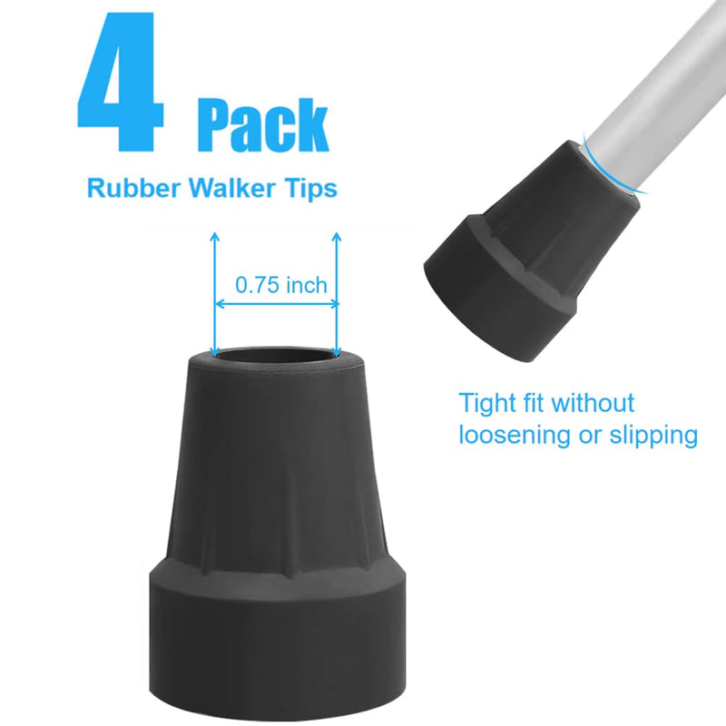 [Australia] - 4 Pack 3/4 Inch Replacement Rubber Cane Tips for Canes Crutch Walking Sticks and Walkers (Black) 0.75 Inch (4 Pack) Black 