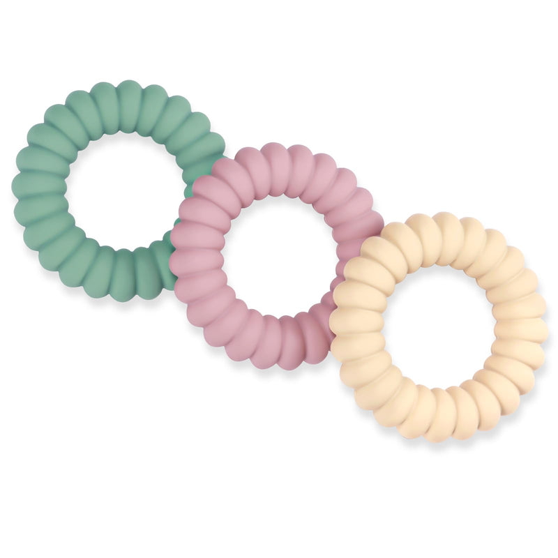 [Australia] - Baby Teether Toys, Silicone Teether Rings with Rattle for Babies, Textured Teething Rings Relief Soothing Sore Gums, 3 Pack 